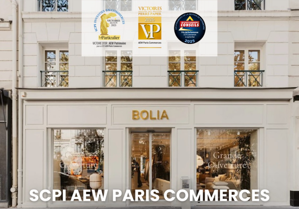 Nouvelle acquisition d'AEW Paris Commerces à Paris avec un commerce rue Tronchet dans le 8e arrondissement, loué à l’enseigne Bolia.